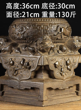 中式复古雕刻青石茶馆摆件四狮子抱鼓石雕门墩浮雕方石墩石底座i.