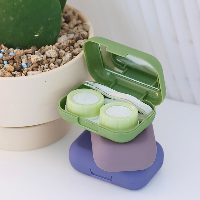 INS contact lens box frosted box portable pocket beautiful pupil box care box simple glasses storage box with mirror