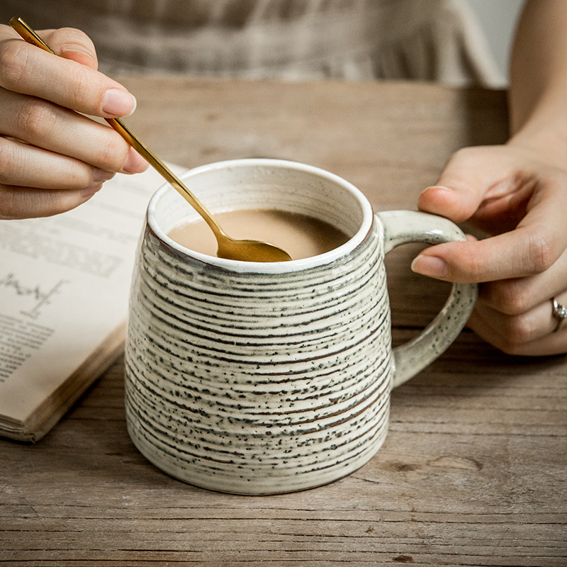 悠瓷日式不规则螺纹马克杯家用陶瓷杯水杯大容量杯子复古咖啡杯-图2