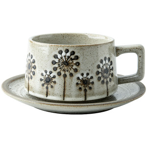 悠瓷蒲公英粗陶拿铁杯子家用陶瓷咖啡杯碟套装日式复古下午茶茶具