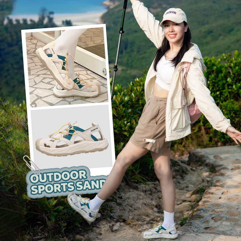 悍途夏季沙滩鞋女新款户外软底运动凉鞋妈妈平底休闲旅游女鞋 - 图2