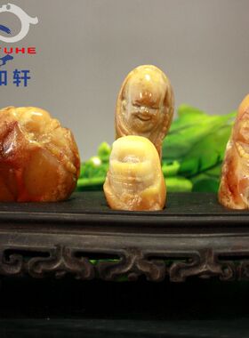 寿山石雕摆件 国石珍品 溪蛋小田黄石 三个小和尚摆件【裕和轩】