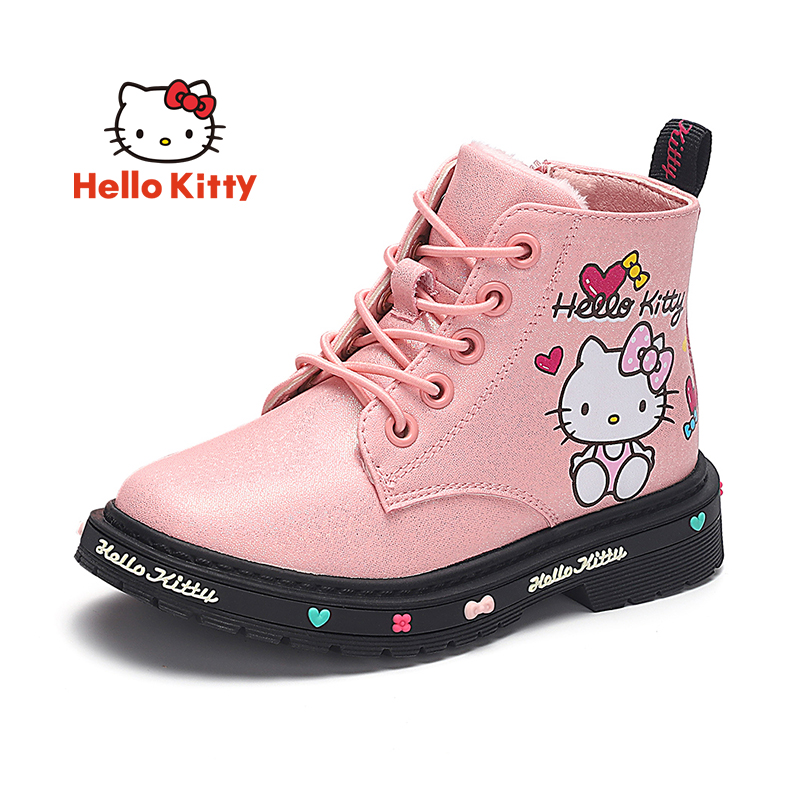 HelloKitty童鞋女童皮靴秋季新款小女孩短靴马丁靴公主保暖靴子