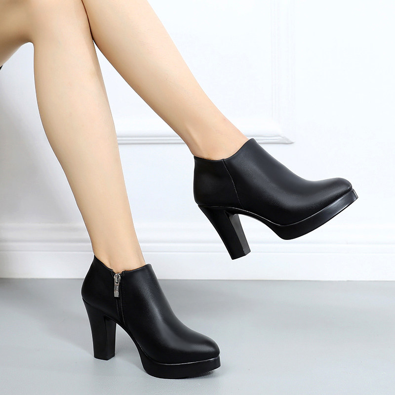 深口尖头单鞋女旗袍走秀鞋粗跟防水台高跟鞋加绒裸靴41-43码女鞋,淘宝优惠券,粉丝福利购,淘宝优惠卷