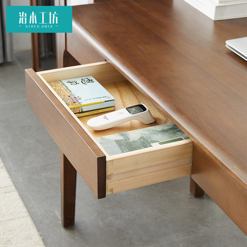 治木工坊全实木书桌北欧简约现代家用电脑桌带抽屉办公写字桌现货 - 图2