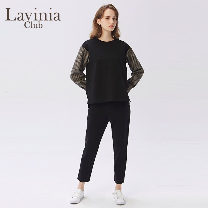 Lavinia 秋冬新品简约休闲时尚撞色拼接长袖卫衣套头衫女C07T14 - 图2