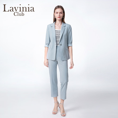 Lavinia雾蓝色职业西装外套女2025夏新款通勤气质时尚西服B53W04 - 图1