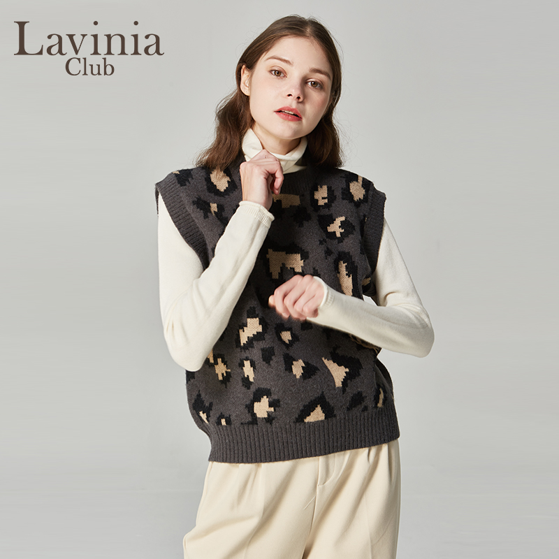 Lavinia Club/拉维妮娅春秋新品豹纹图案针织马甲毛衣女Y07Z129D - 图2