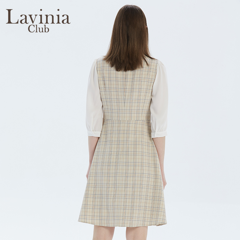 Lavinia Club拉维妮娅新品假两件双排扣甜美连衣裙格子Q13L112S - 图3