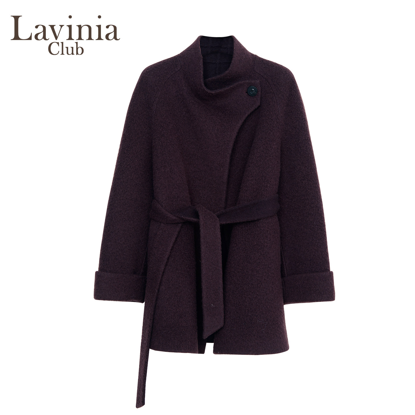 Lavinia2025年冬季新款简约大气系带中短款羊毛双面呢大衣外套女,淘宝优惠券,粉丝福利购,淘宝优惠卷