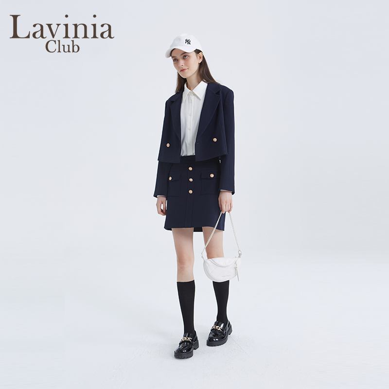 Lavinia Club/拉维妮娅外套早秋新品藏蓝色截短式休闲薄款西装女 - 图2