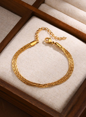 日韩时尚精致多层链条手链百搭跨境饰品女钛钢镀18K金配饰24新款