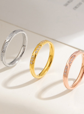 欧美跨境弯边镶钻钛钢戒指轻奢小众不规则设计食指中指指环女百搭