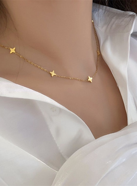 四叶花朵简约小巧锁骨链 ins时尚个性钛钢镀金项链女迷你百搭气质