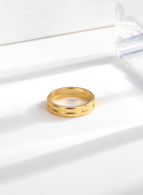 冷淡风高级感齿轮双层钛钢戒指女镀18K金色指环个性百搭食指中指