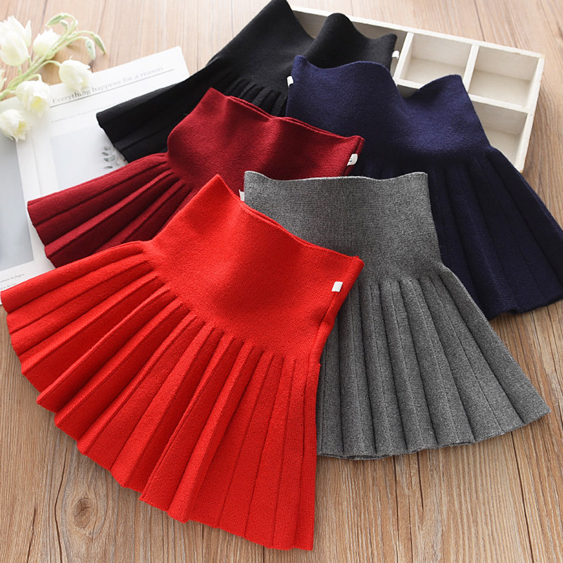 洋气女童半身裙儿童短款针织百褶高腰裙女孩冬款超短裙子黑色冬裙,淘宝优惠券,粉丝福利购,淘宝优惠卷