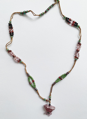 原创小众设计植物染草木染线绳进口捷克珠颈链毛衣链手工挂饰项链