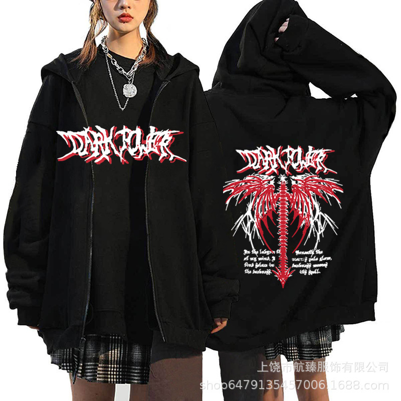 Sweatshirt 美式复古拉链卫衣春秋大码hoodie街头y2k外套hoodie - 图0