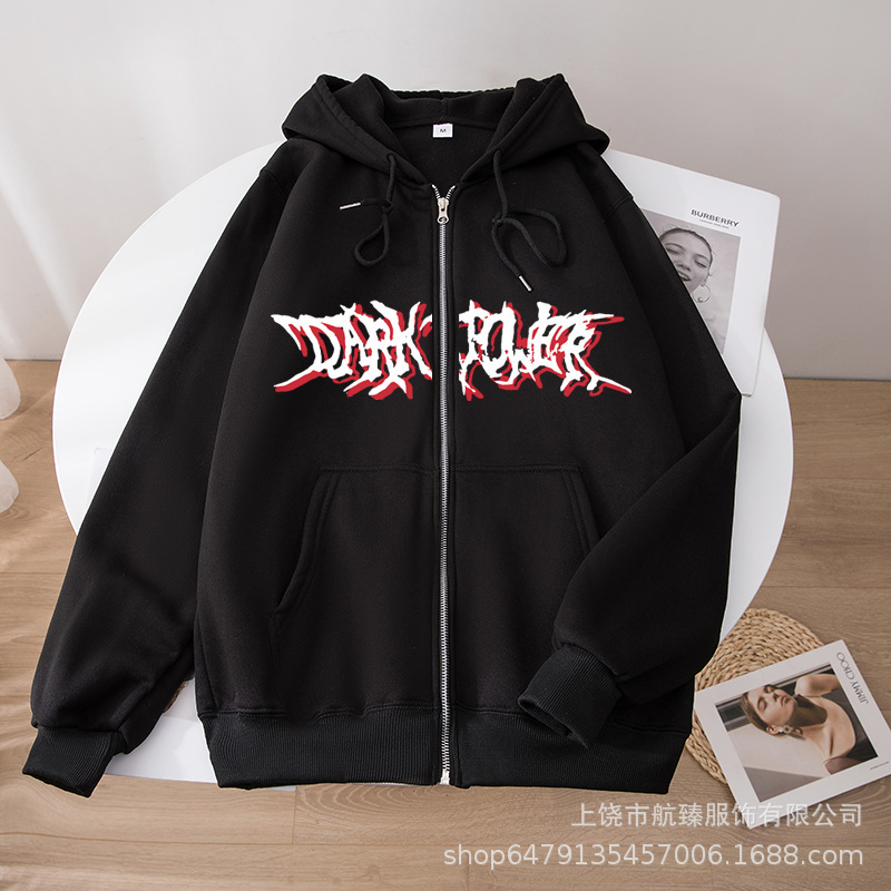 Sweatshirt 美式复古拉链卫衣春秋大码hoodie街头y2k外套hoodie - 图1