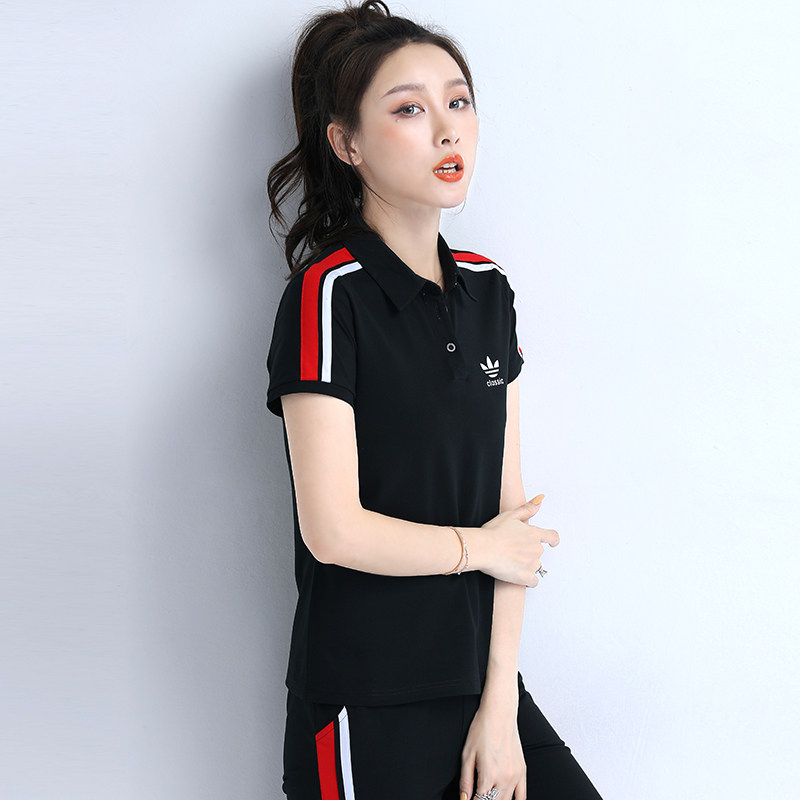 运动短袖t恤女夏纯棉翻领广场舞服 迪凡幕雪T恤