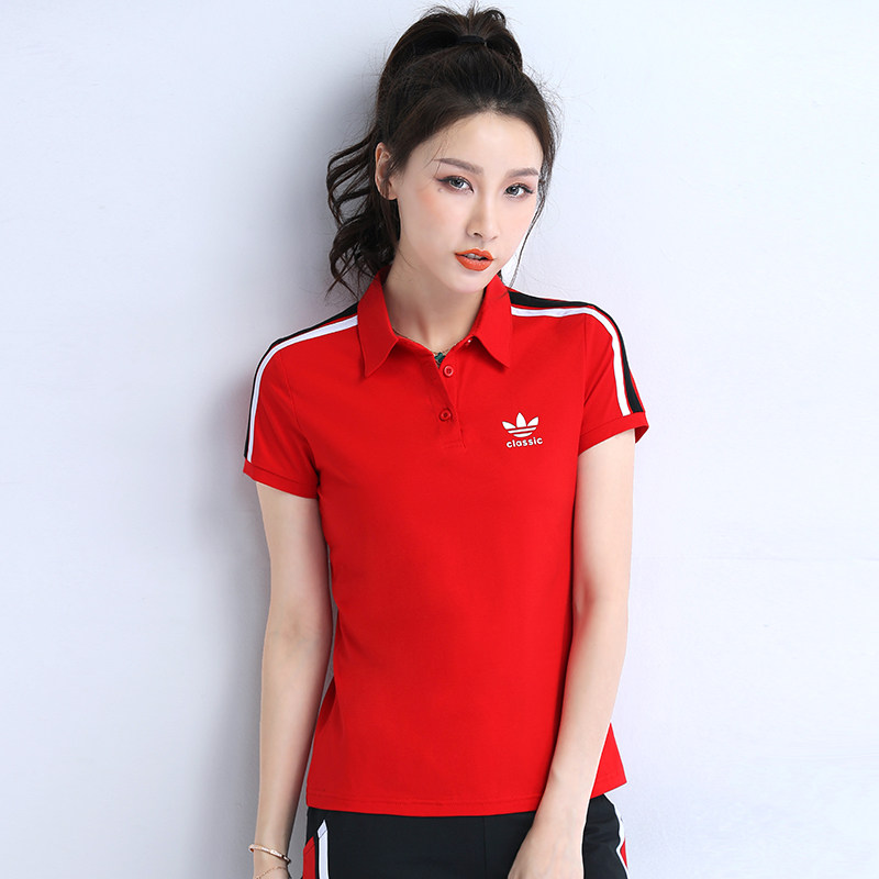 运动短袖t恤女夏纯棉翻领广场舞服 迪凡幕雪T恤