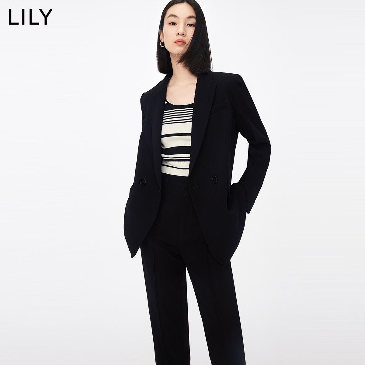 LILY职场绿色醋酸西装套装女