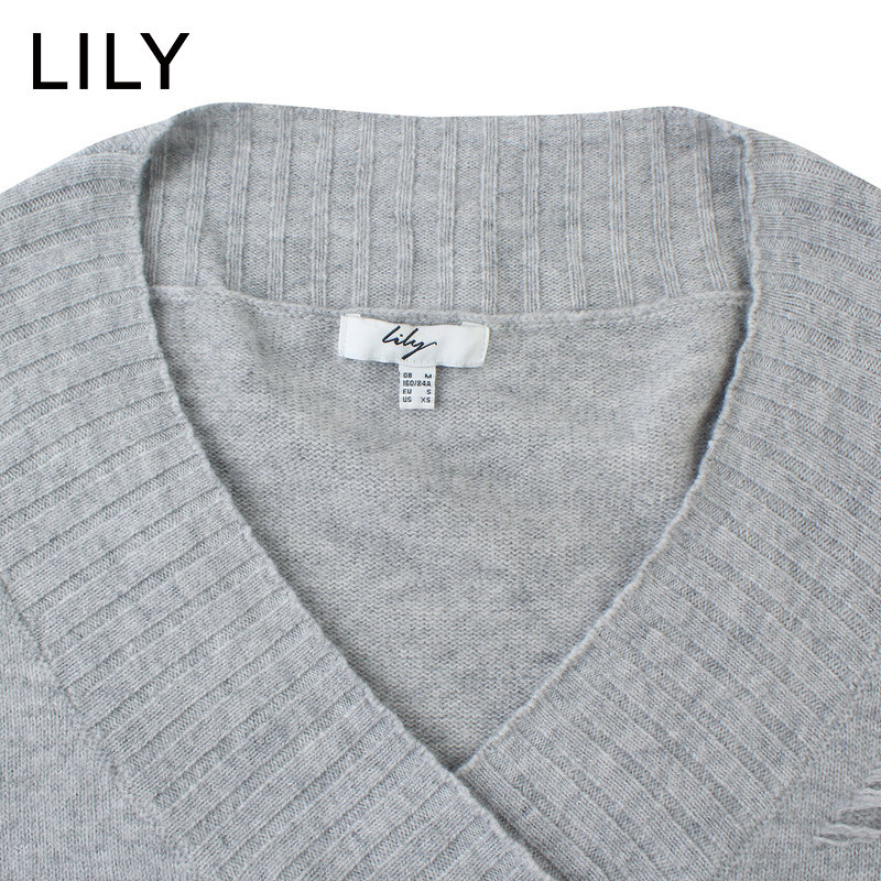 lily2019冬新款女装大v领短款毛衣 lily京平毛衣