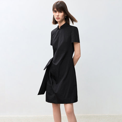 【商场同款】LILY2024秋新款国风芭蕾风设计感可拆卸蝴蝶结小黑裙 - 图2