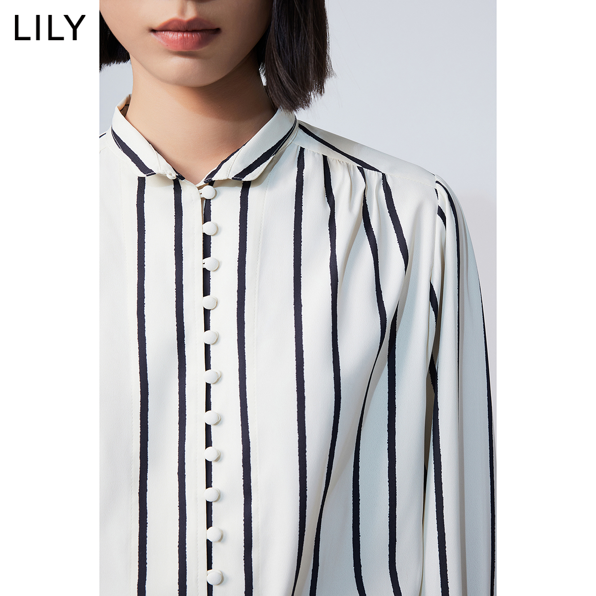 LILY2024春新款女装复古条纹时尚都市通勤款宽松垂坠感长袖衬衫女