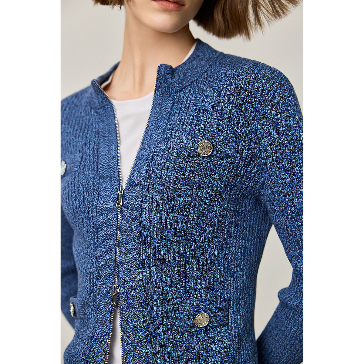 【商场同款】LILY新款复古老钱风双拉链半高领全棉开衫女款 - 图1