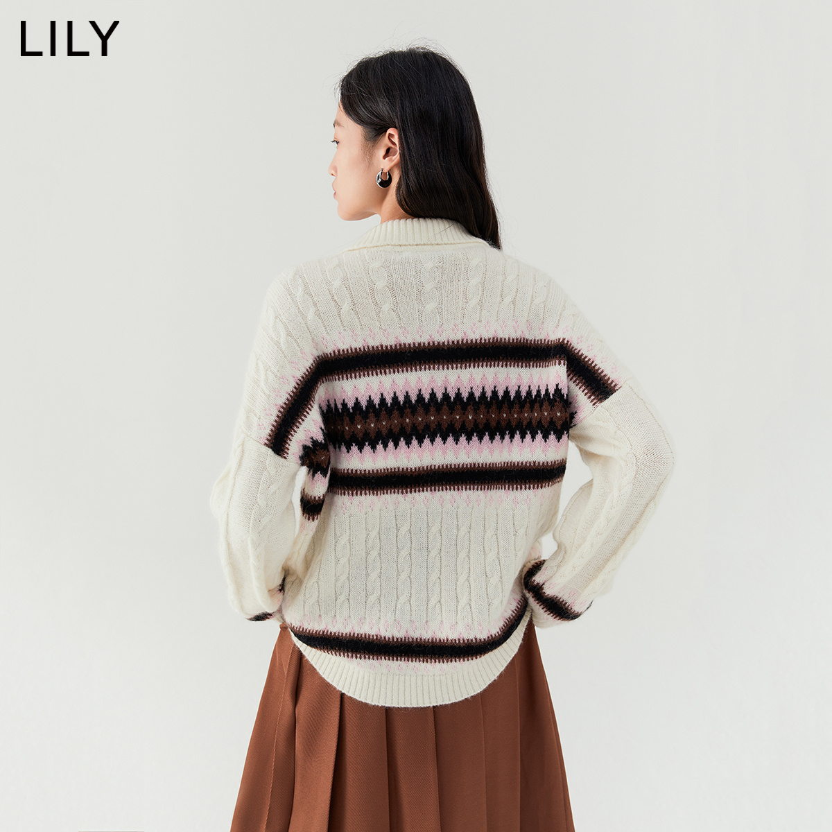 【商场同款】LILY2022冬新款女装复古洋气提花保暖羊毛长袖毛衣女 - 图2