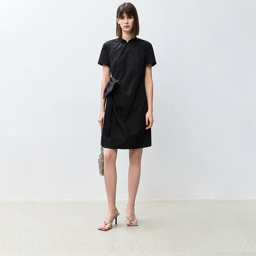 【商场同款】LILY2024秋新款国风芭蕾风设计感可拆卸蝴蝶结小黑裙 - 图0