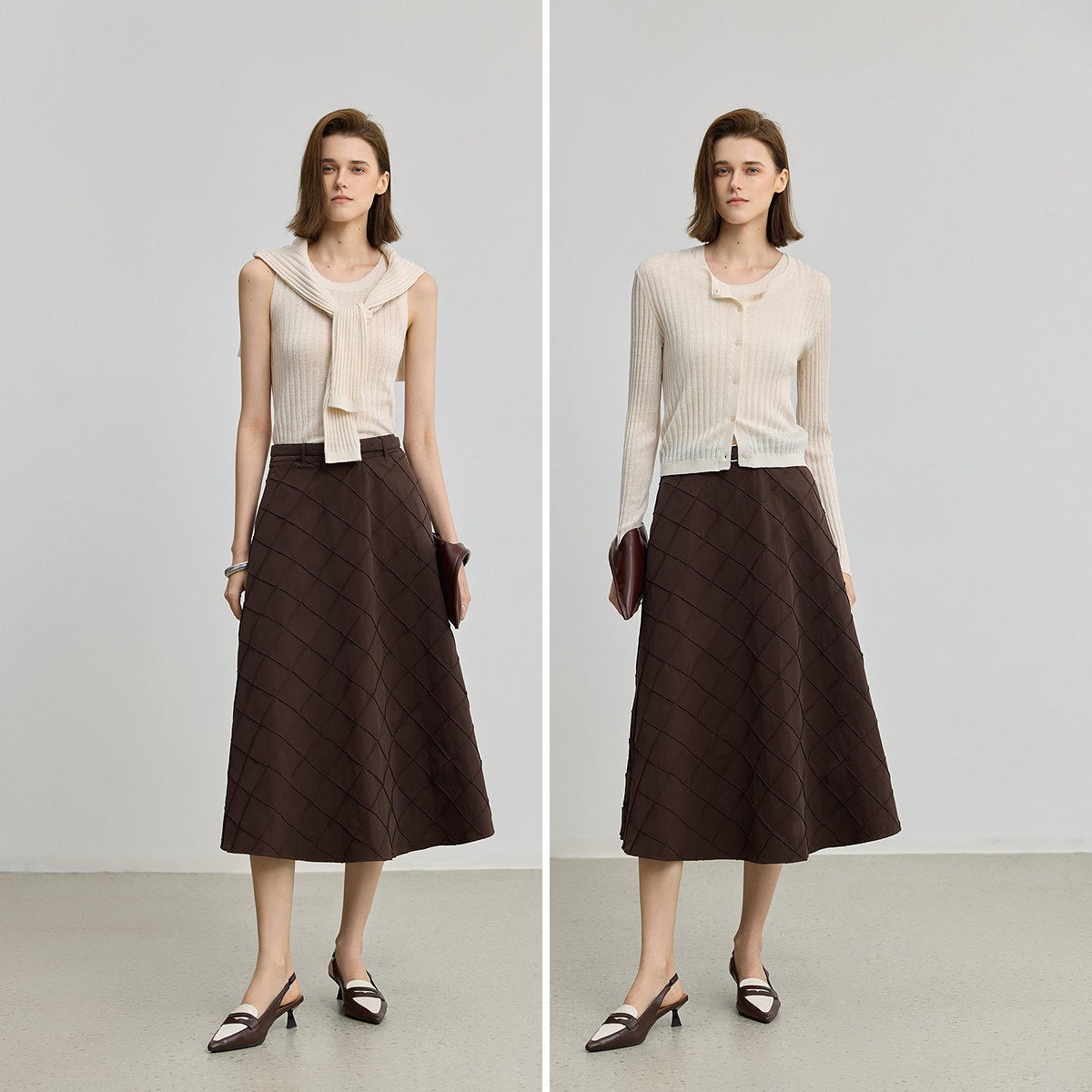 LILY2025新款复古简约立体菱格格纹宽松休闲通勤A字裙半身裙女,淘宝优惠券,粉丝福利购,淘宝优惠卷