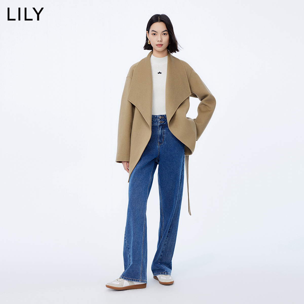 LILY2023冬新款女装100%绵羊毛气质通勤优雅毛呢外套大衣小个子女