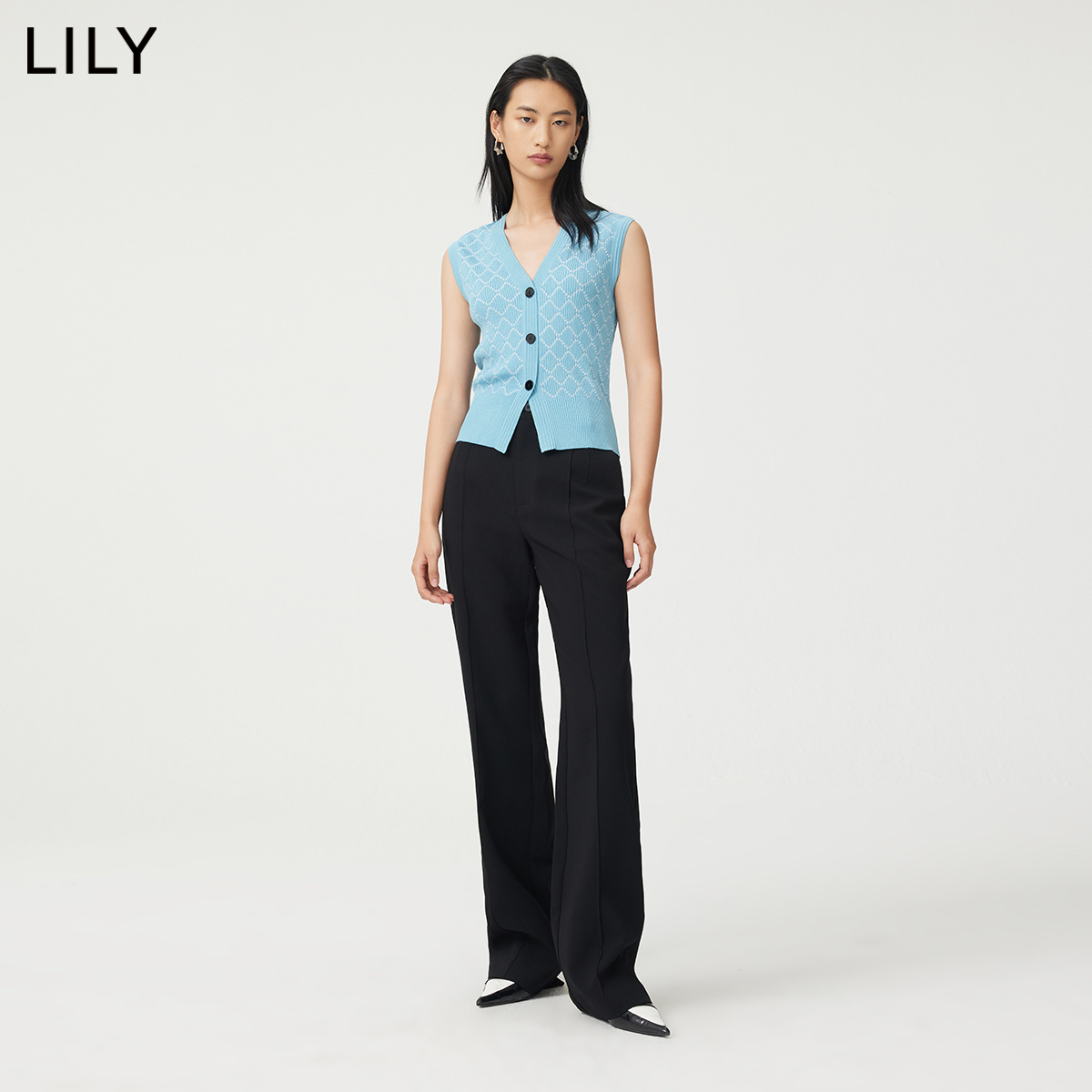 【商场同款】LILY2022秋新款女装时尚复古气质V领针织马夹外套女 - 图1