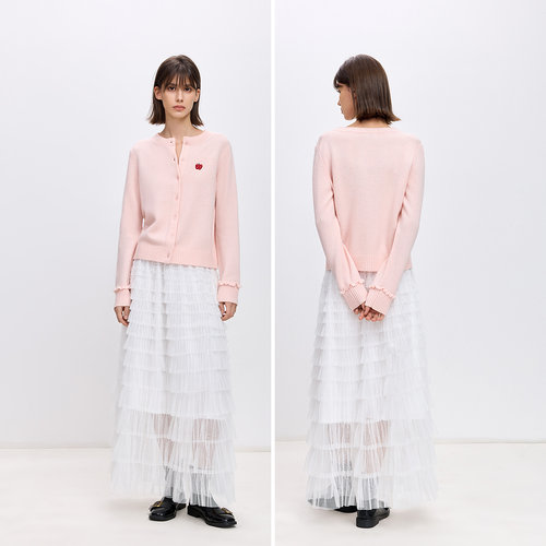 LILY2026春新款女装圣诞新年上衣外套平安果刺绣羊毛毛衣针织开衫 - 图3