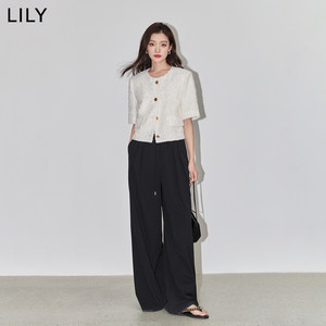 LILY2024夏新款女装气质通勤款设计感温柔别致流苏纯色宽松短外套