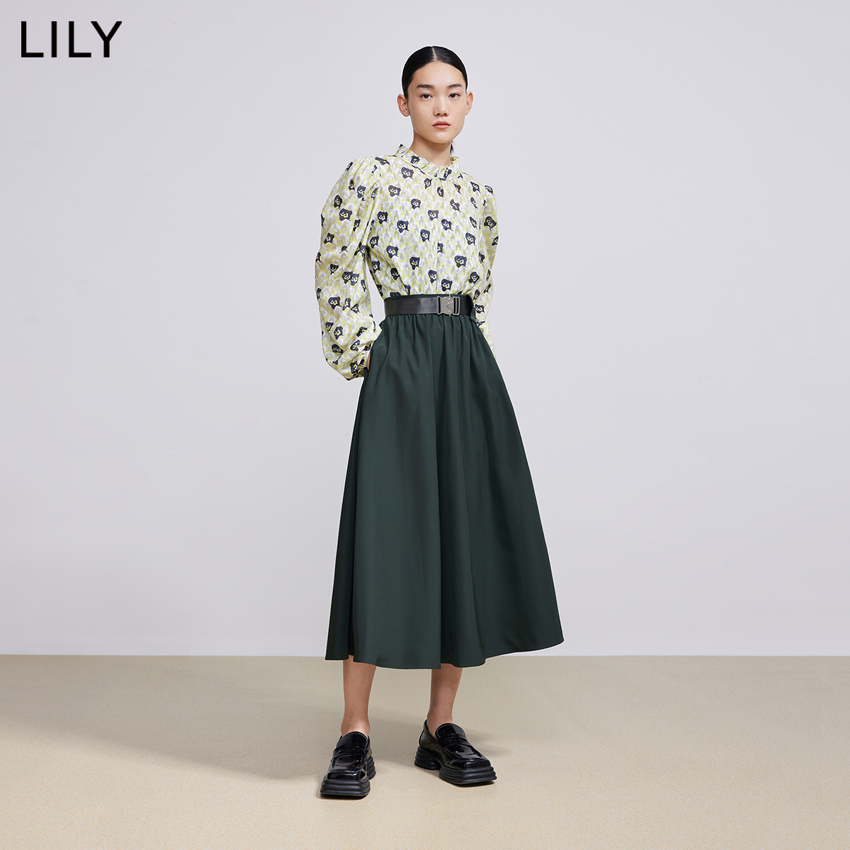 【商场同款】LILY2022春新款女装气质通勤高腰显瘦A字半身裙伞裙 - 图0