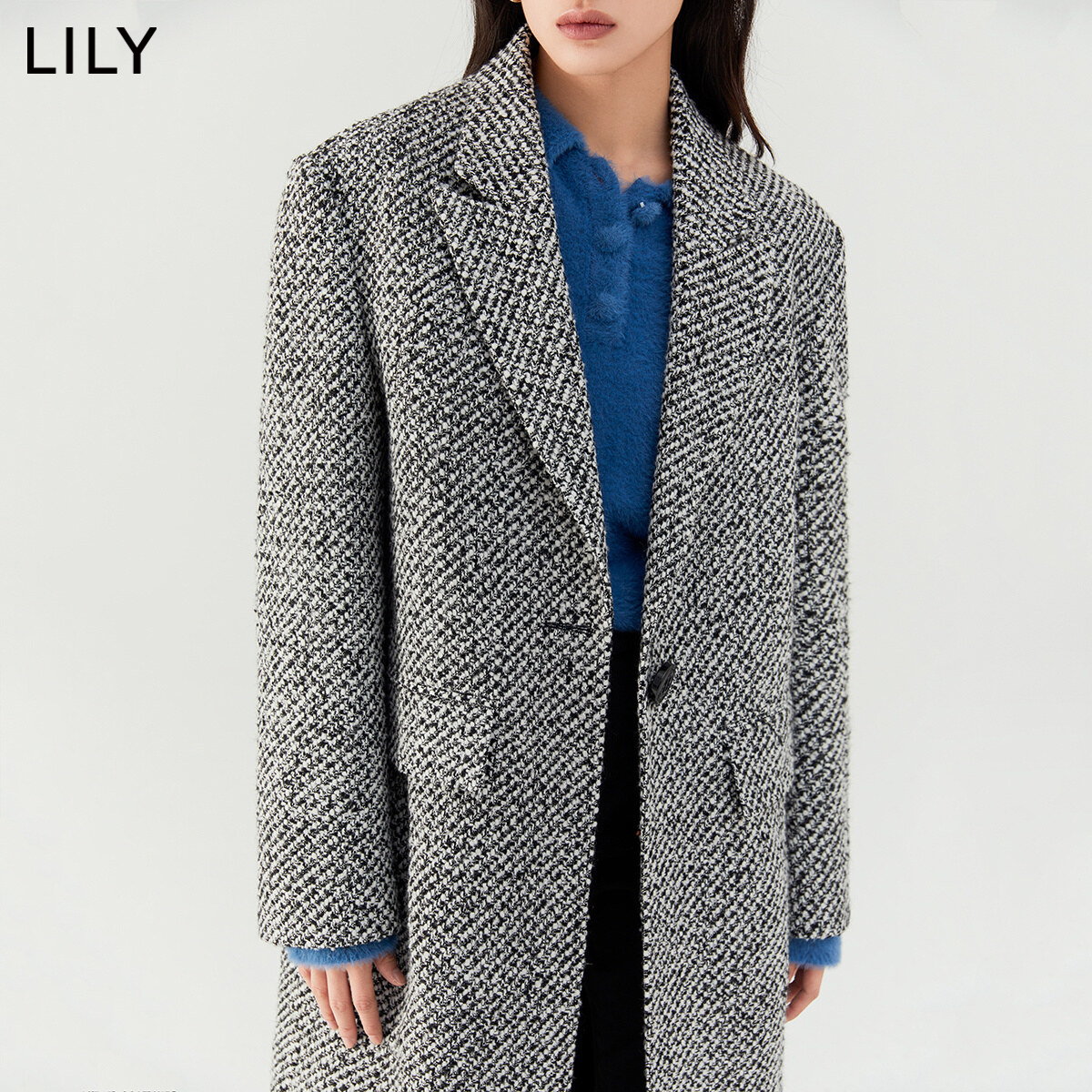 【商场同款】LILY2022冬新款女装气质通勤款一粒扣长款毛呢外套女 - 图2