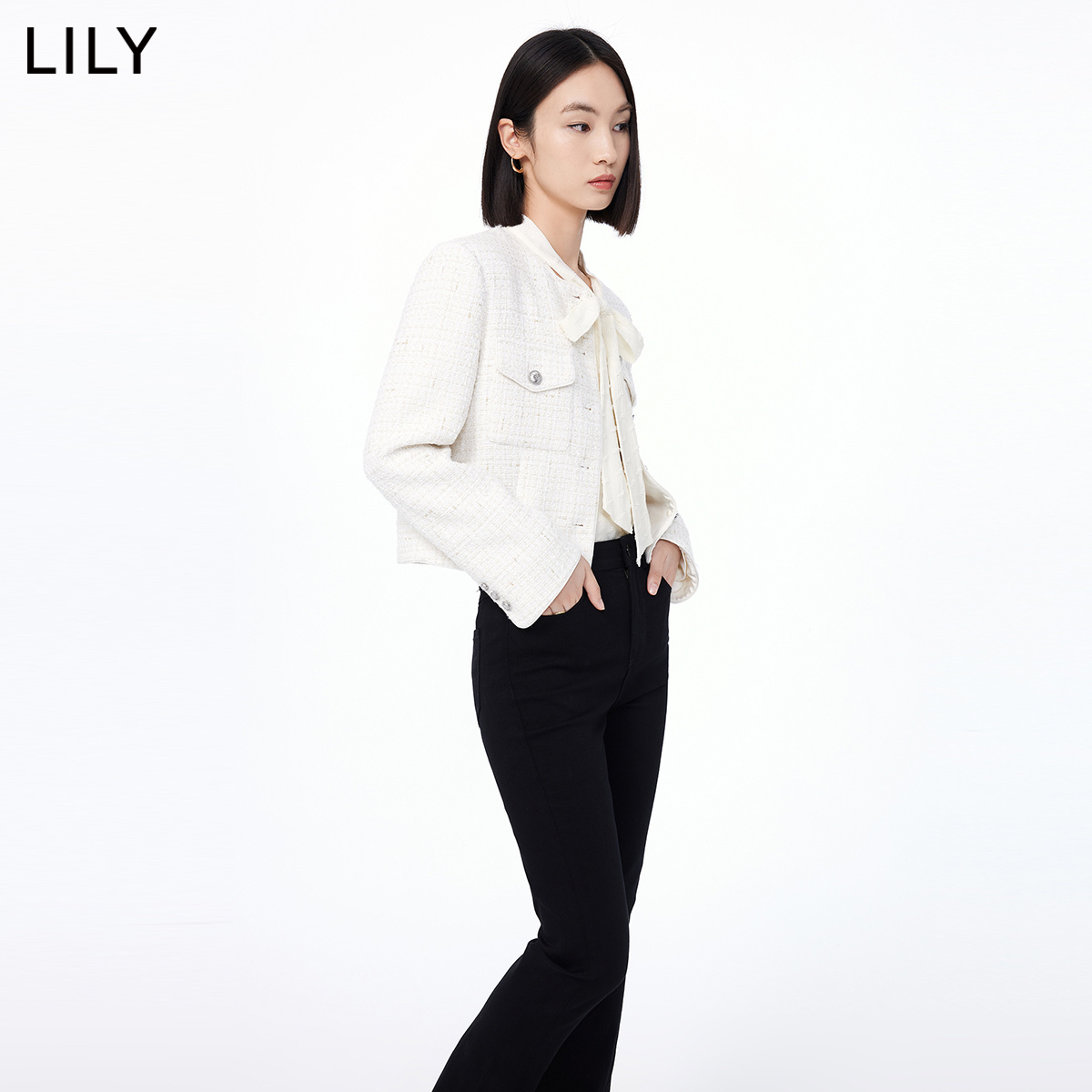 LILY设计感精致粗花呢小香风外套女外套