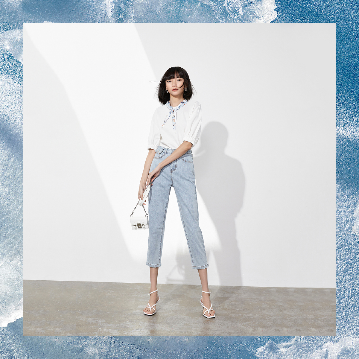 lily官方旗舰店Lily冰凉玉凉感面料牛仔裤夏季新款女装抑菌祛味九分直筒裤1
