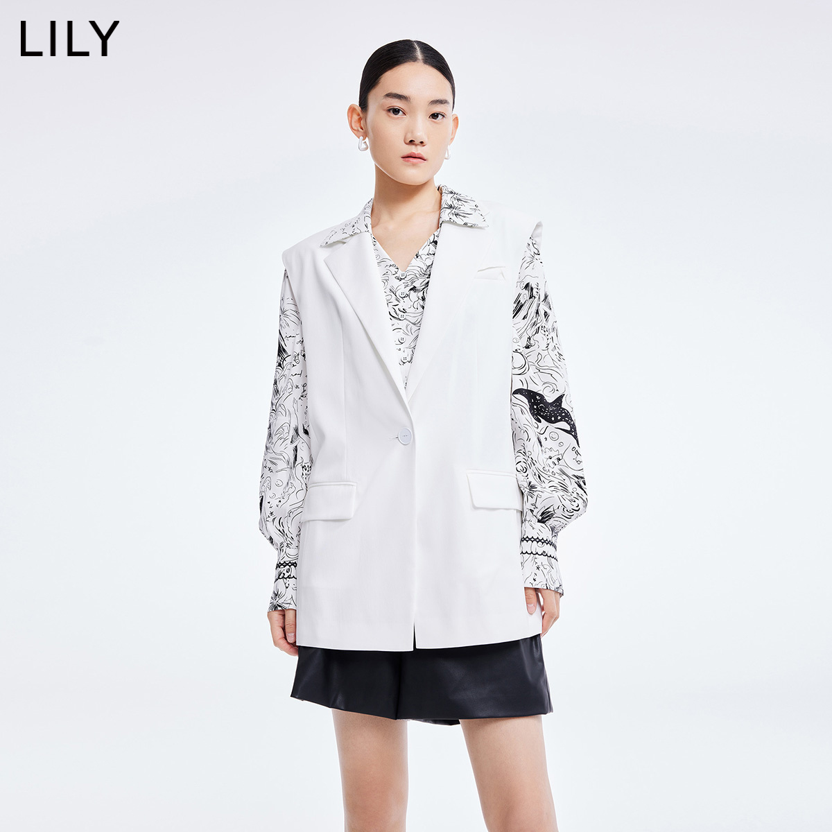 【商场同款】LILY2022夏新款女装通勤款气质百搭白色西装马夹外套 - 图0