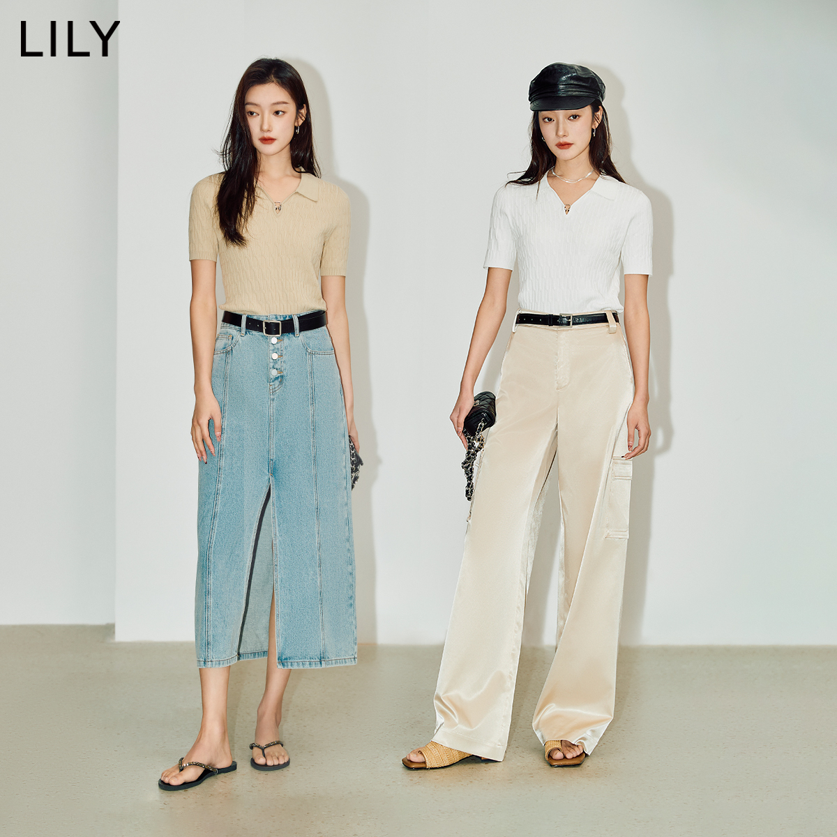 LILY2024夏新款女装时尚复古通勤款修身显瘦短袖毛针织衫打底衫女