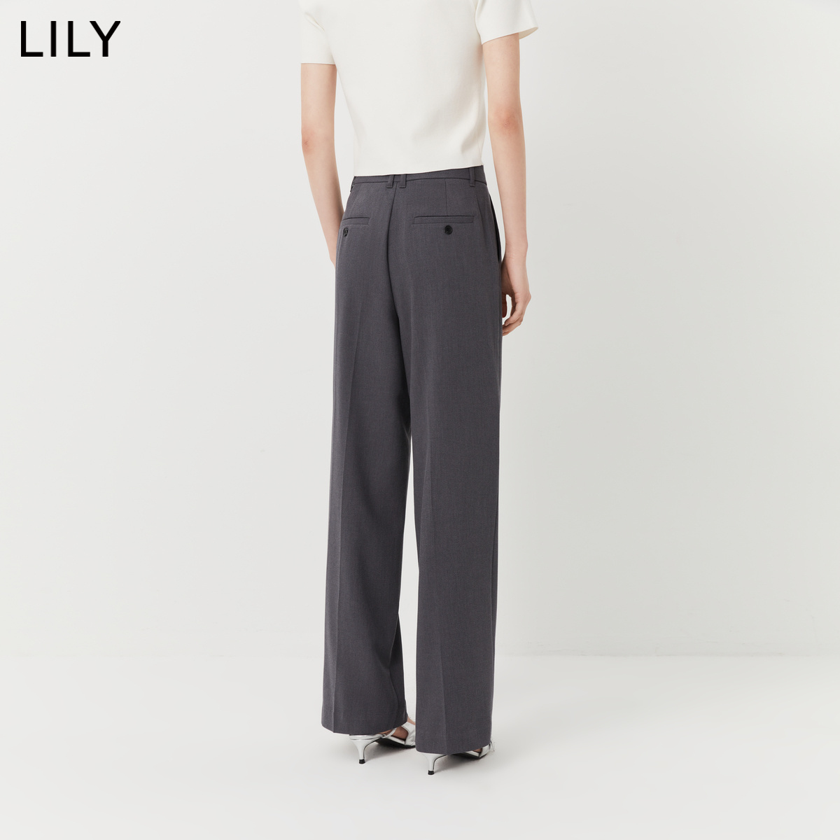 【专柜甄选】LILY2024春新款女装时尚商务通勤显瘦直筒高腰休闲裤 - 图2