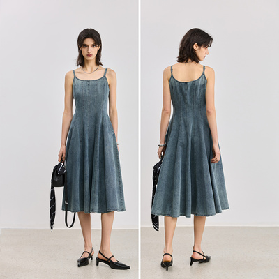 LILY收腰百搭牛仔吊带连衣裙
