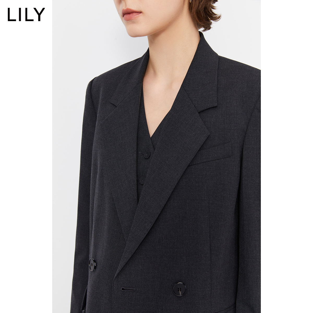 【专柜甄选】LILY2024春新款女装商务通勤复古双排扣休闲西装外套 - 图1