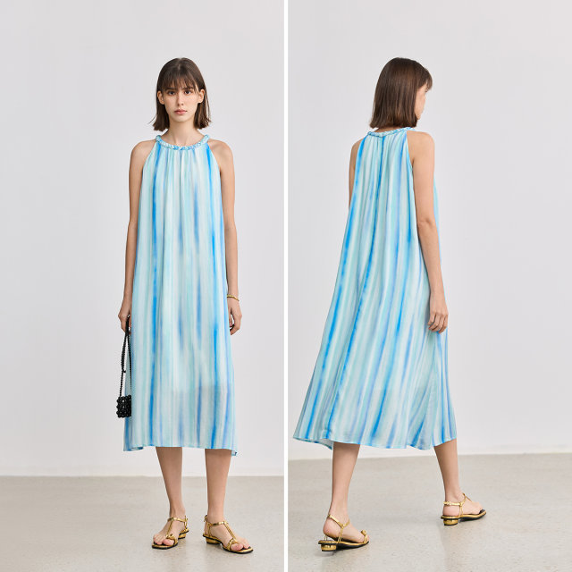 LILY halter neck lyocell new Chinese style women's dress