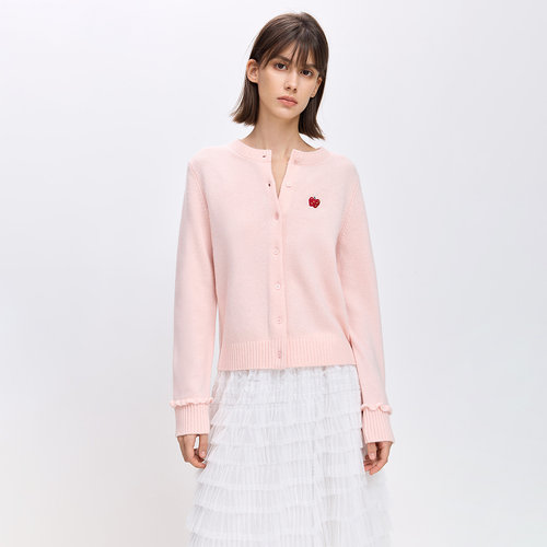 LILY2026春新款女装圣诞新年上衣外套平安果刺绣羊毛毛衣针织开衫 - 图2