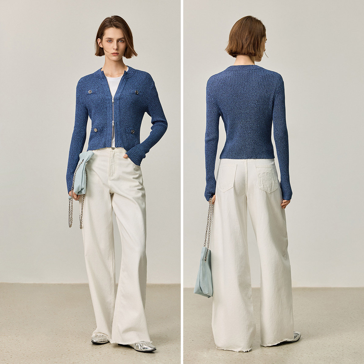 【商场同款】LILY新款复古老钱风双拉链半高领全棉开衫女款 - 图3