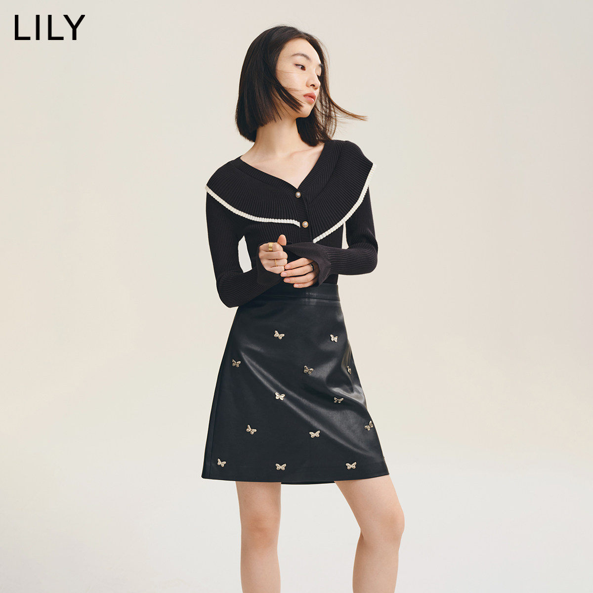 lily2022秋新款气质通勤款pu半身裙 LILY半身裙